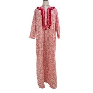 Ro’s Garden Alessandra Asha Long Kurta Red Printed Cotton Dress Tassel Trim